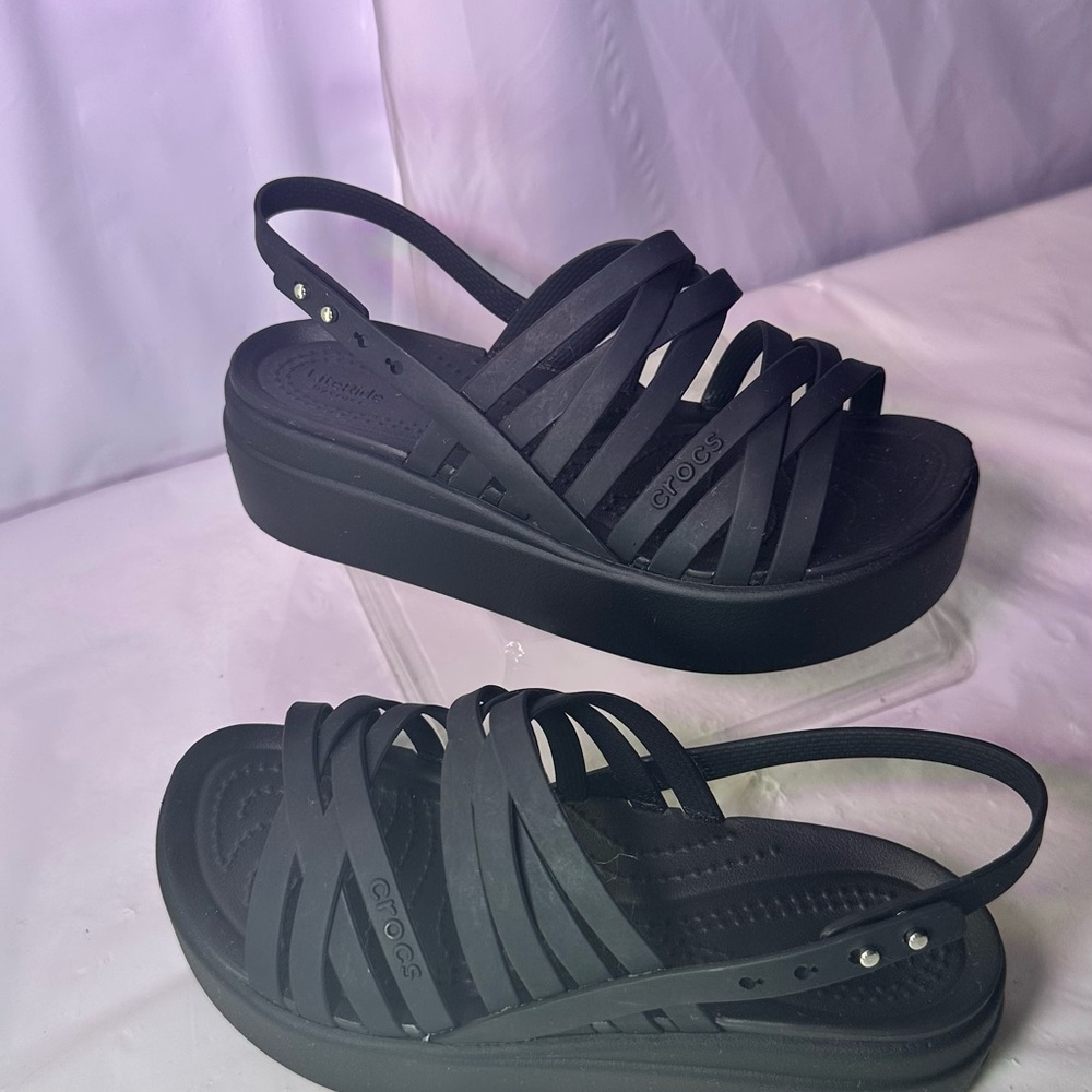 CROCS Women's Black Strappy Platform Sandal - Picture 3 of 9